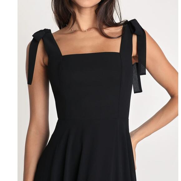 Lulus NWT Love Me Forever Black Tie-Strap Square Neck Maxi Dress Medium - Picture 4 of 10